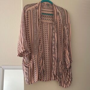 Ecote Bohemian Pink and Black Kimono Cardigan